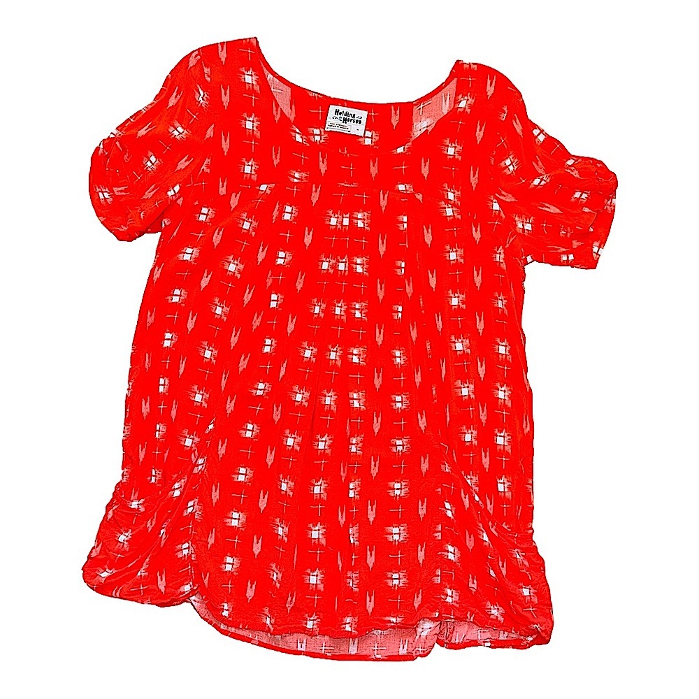Anthropologie Holding Horses Orange Ikat Tunic Top w Pockets